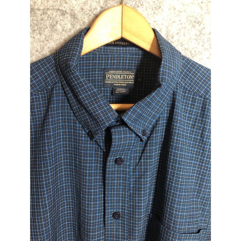 Pendleton Shirt Mens XL Blue Check Sir Pendleton 100% Virgin Wool Classic